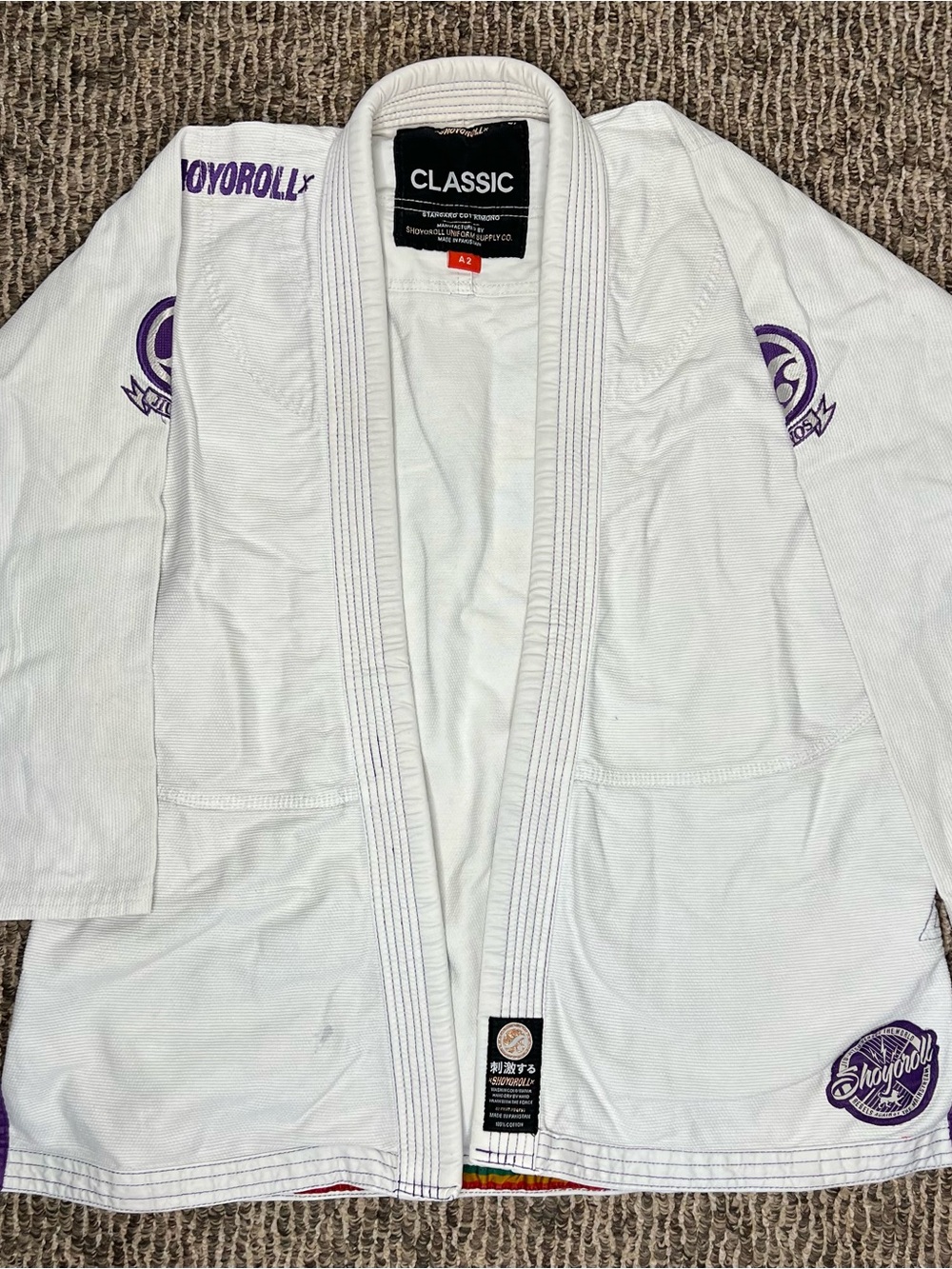 Classic White Men's Kimono Jacket with Purple Accents